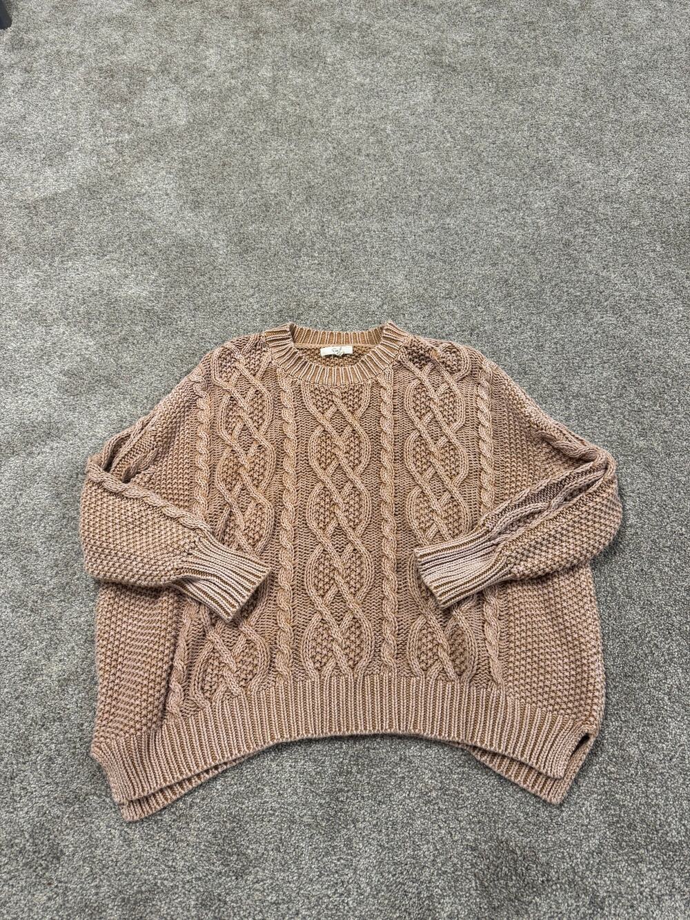 Easel Women's Cable Knit Crewneck Sweater in Taupe Pink